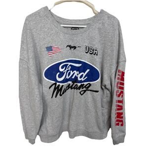 Ford Mustang USA Flag Graphic Sweatshirt Men's Size XL Gray Crew Neck